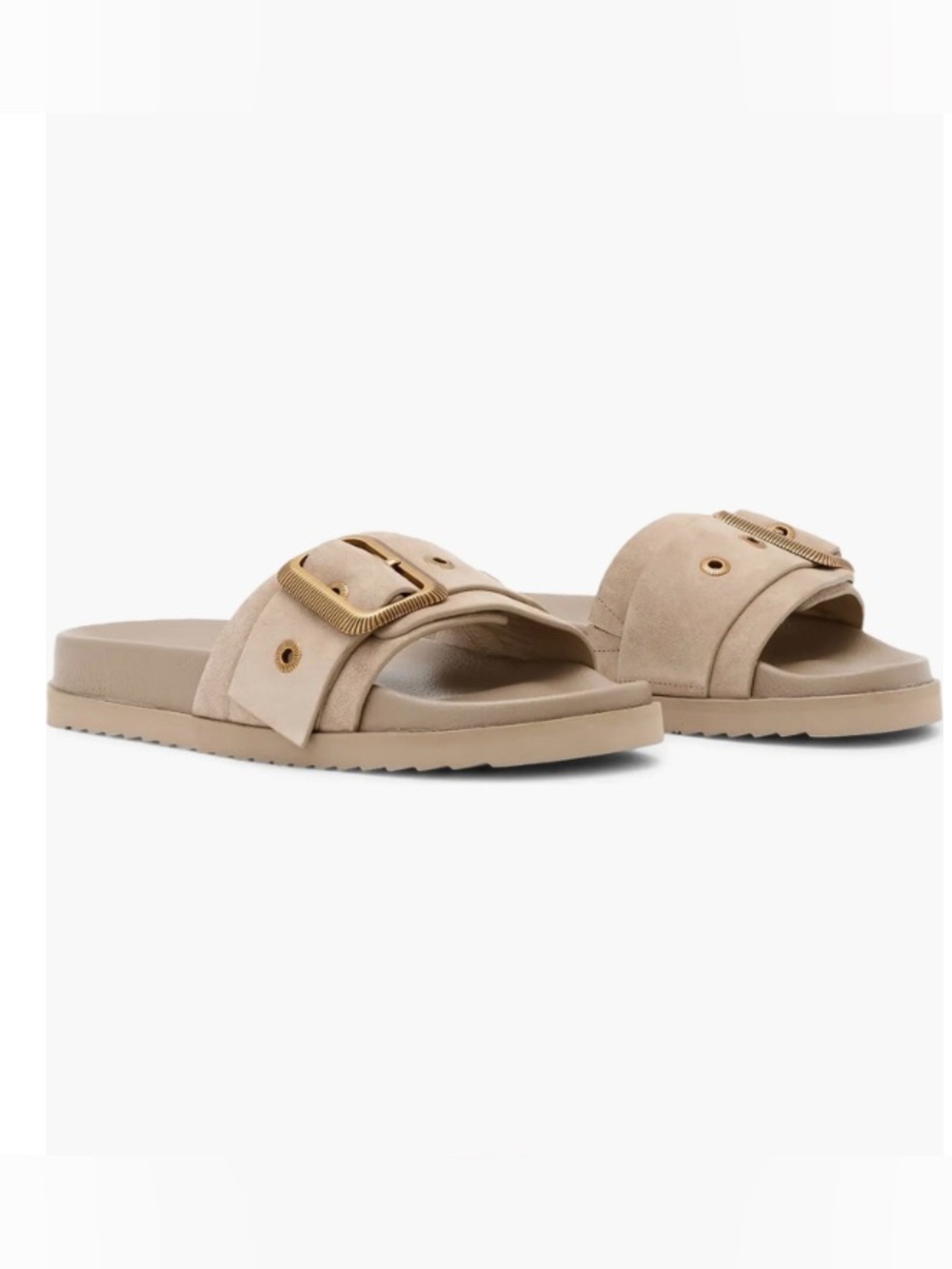 AllSaints Ellie Sand Brown Suede Western Slide Sandals Large Buckle 39.5